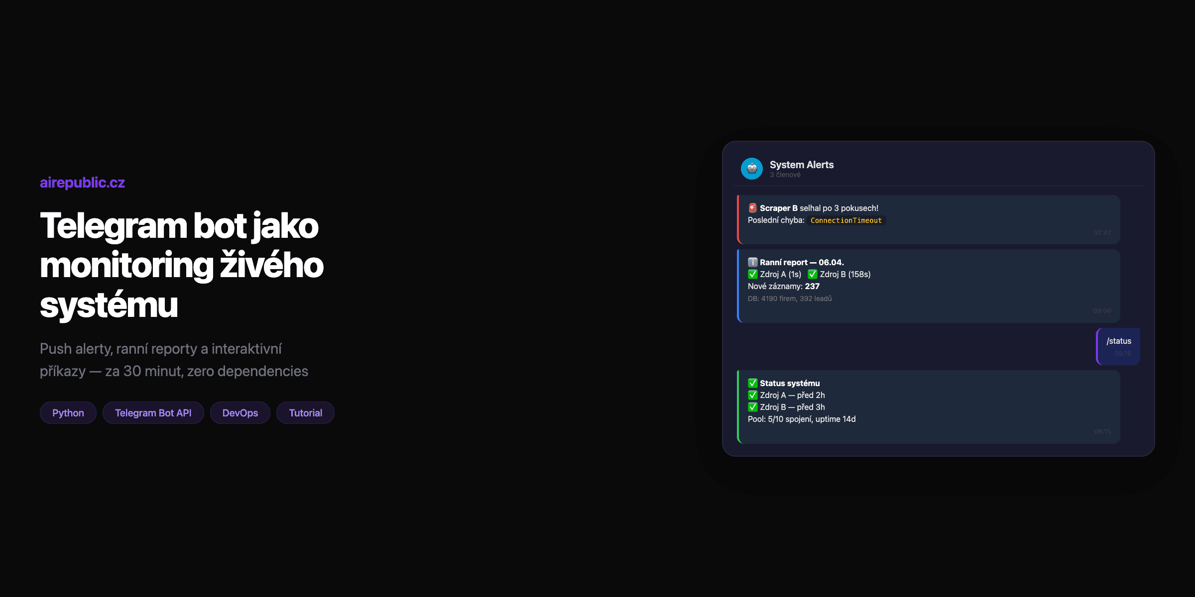 Telegram bot jako monitoring — alerty a příkazy pro živý systém