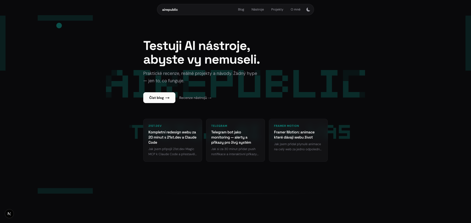 Nový hero v dark mode