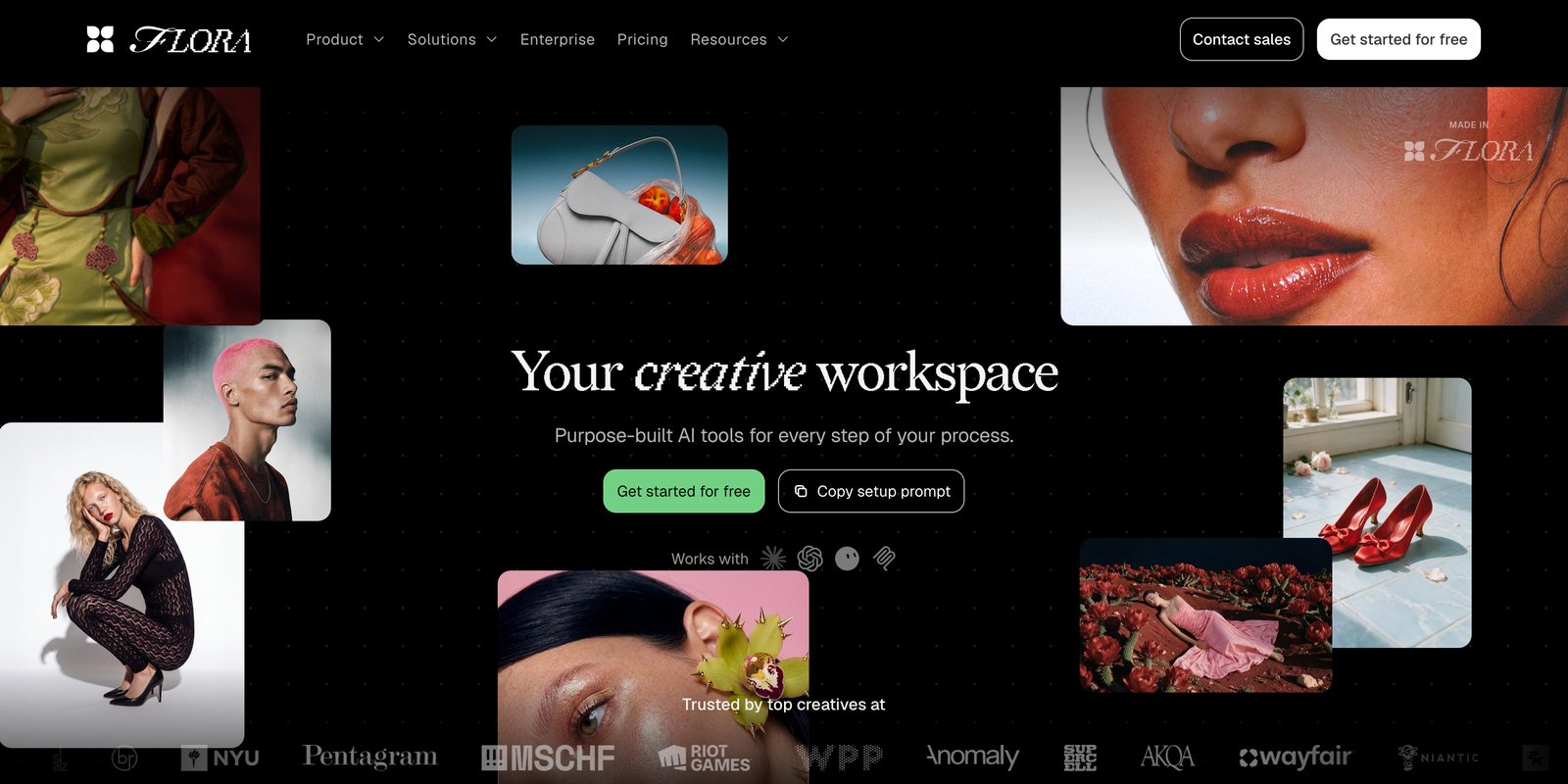 FLORA homepage — "Your creative workspace"