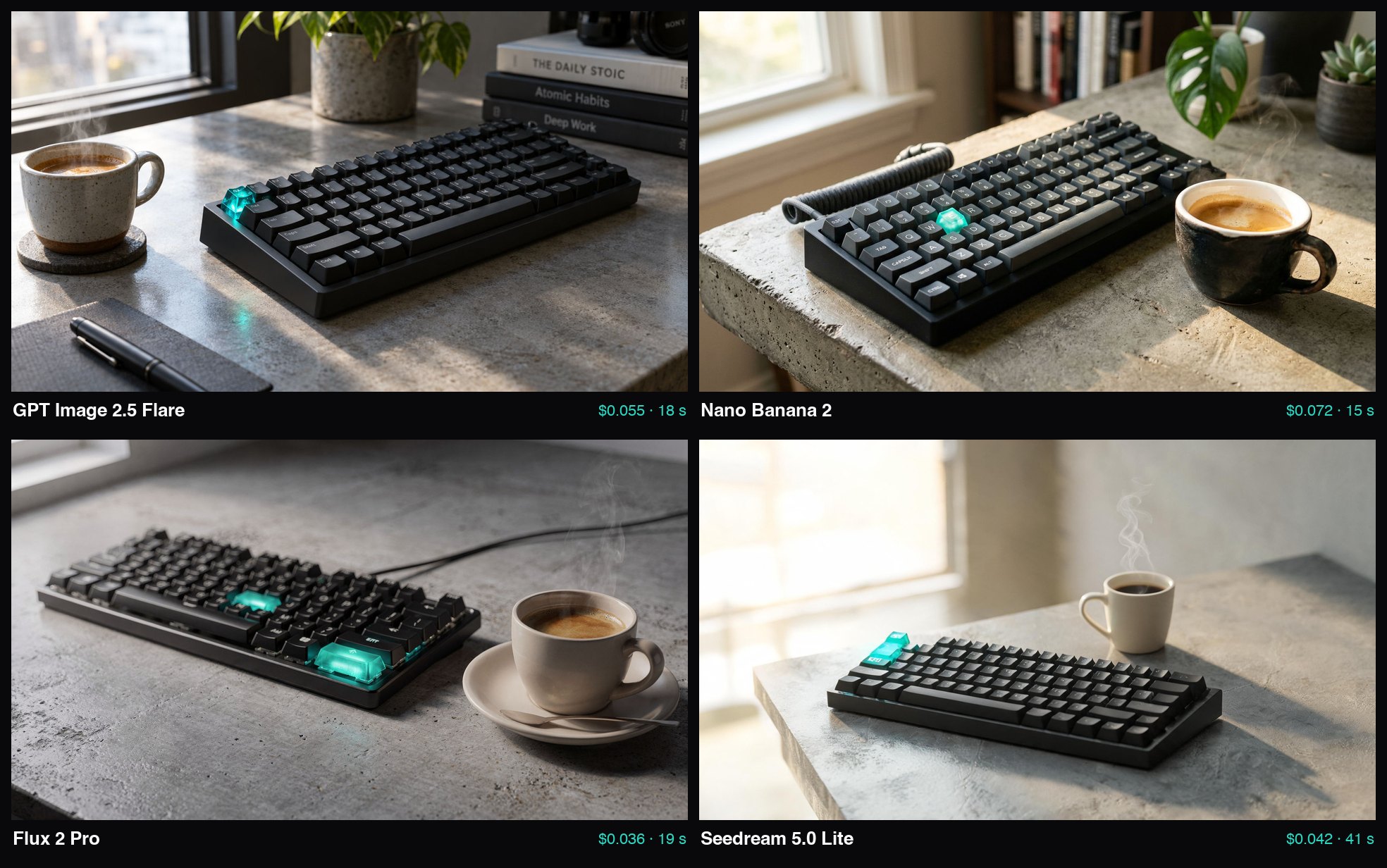 Product photo — comparison of 4 models